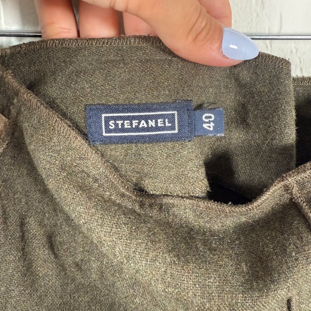 Stefanel Olive Green Knit Adjustable Strap Slit Front Midi A-Line Skirt Size 40 - Picture 10 of 16